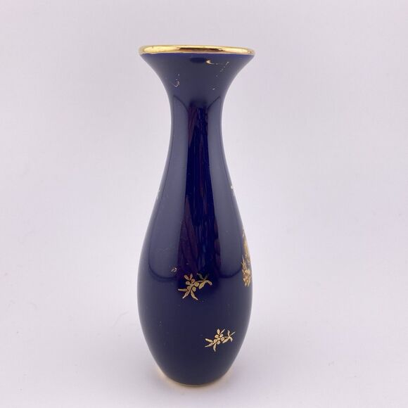 Limoges France Cobalt Blue Gold Mini Bud Vase France - Picture 5 of 7